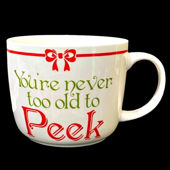 Large Christmas Coffee Mug 'Never Too Old to Peek' Big 2 Sided Pfaltzgraff NEW - Picture 3 of 10
